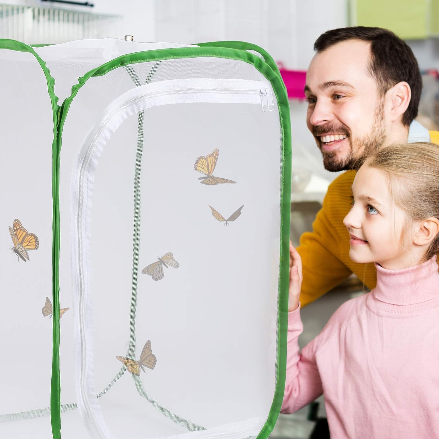 Professional Butterfly Habitat Insect Cage 15.7 X 15.7 X 23.6 Inch Caterpillar Enclosure Pop-Up Polyester Bottom for Easier Clean image number 3