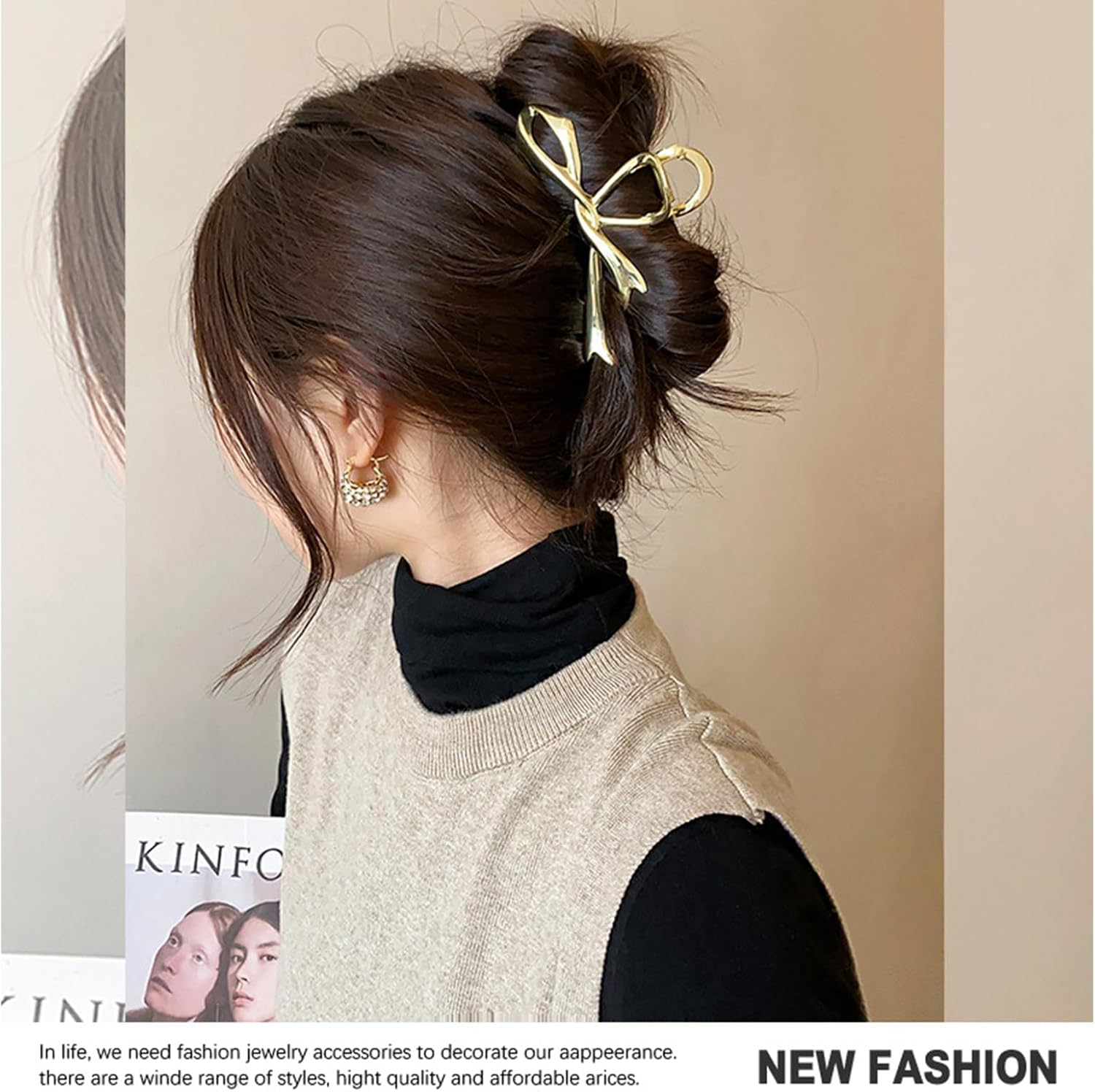 Ribbon Bow Hair Claw Clip Large Metal Hair Clips 4.5 Inch Metal Hair Claw for Women Girls Non-Slip Strong Grab Clips Shark Barrette Hair Clamps Hair Accessories for Thick Hair(Gold) image number 1