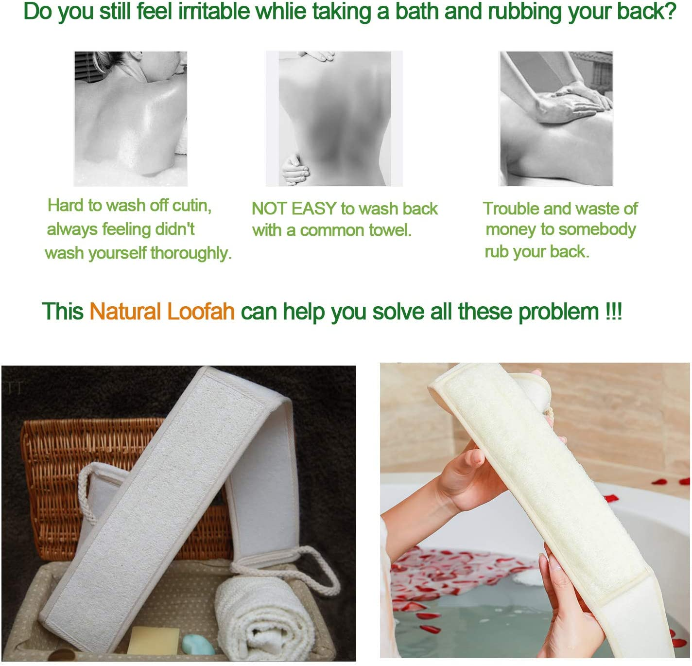 UCINNOVATE 3Pack 100% Natural Back Scrubber Loofah Shower, Eco-Friendly Bath Large Dual Side Shower Sponge Loofa, Back Brush Washer Body Scrubber Shower for Men Women image number 3