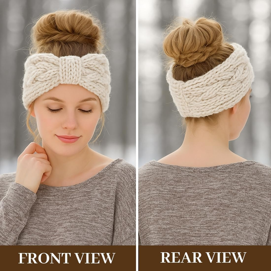 Pack of 2 Women'S Winter Headband Children Girls Headband Women'S Winter Knitted Autumn and Winter Versatile Hair Band, Elastic Thick Headwrap Headband, Beige, Grey image number 2
