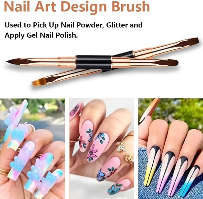 Nail Art Brushes Set - Professional 5Pcs Double-Ended Acrylic Nail Art Brushes Liner Detail Thin Brushes for Drawing Design Brushes Gel Builder Brushes 3D Nail Art Tools for Salon at Home DIY Manicure Nail Art Tool Kit (Black) image number 1