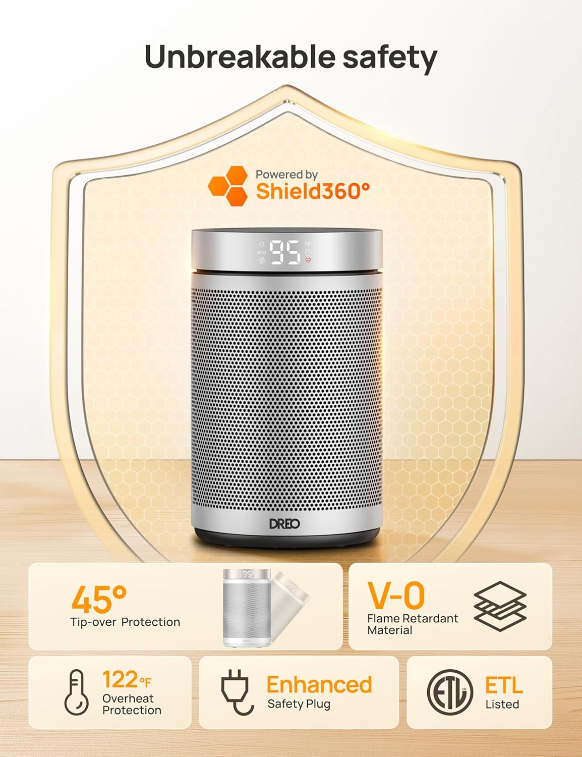 Dreo Atom 316 Energy Saving Fan Heater 34 Db Silent 1500 W PTC Ceramic Thermostat Overheating and Tilt Protection 12 Hours Timer Electric Heater for Rooms And image number 2