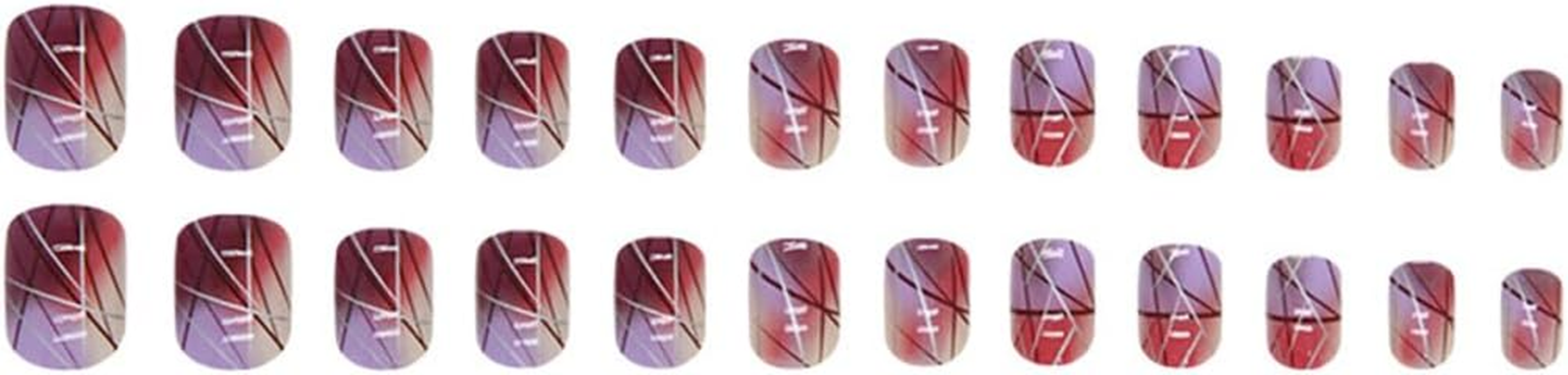 24 Pcs Square Fake Nails Purple Fake Nails Silver Line Design Fake Nails Short False Nails Glossy Fake Nails Full Cover Fake Nails for Women and Girls image number 5