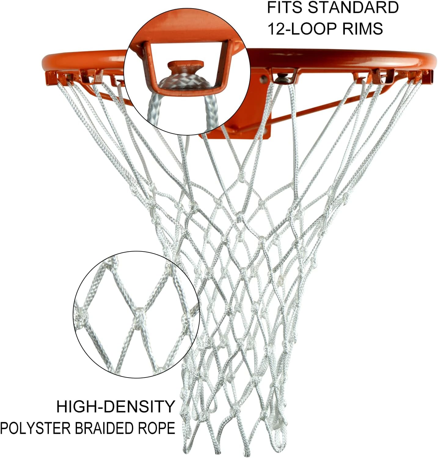 Sanung 2PCS White Basketball Net 12 Loops 21 Inch Professional Anti-Whip Basketball Net Replacement with Storage Pouch for Competition Standard Indoor Outdoor All-Weather Thick Mesh Nets image number 1
