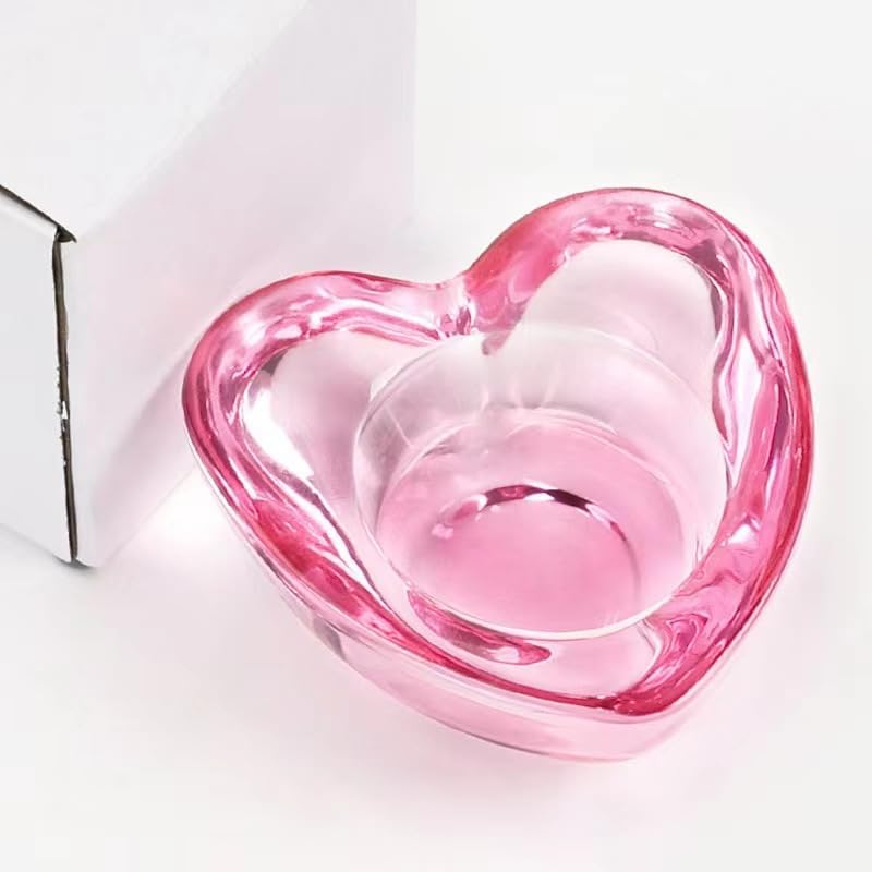 Nail Art Crystal Cup, Thickened Uncovered Wash Pen Cup, Pink High Transparency Heart-Shaped Glass Cup, Nail Art Tools (Pink)