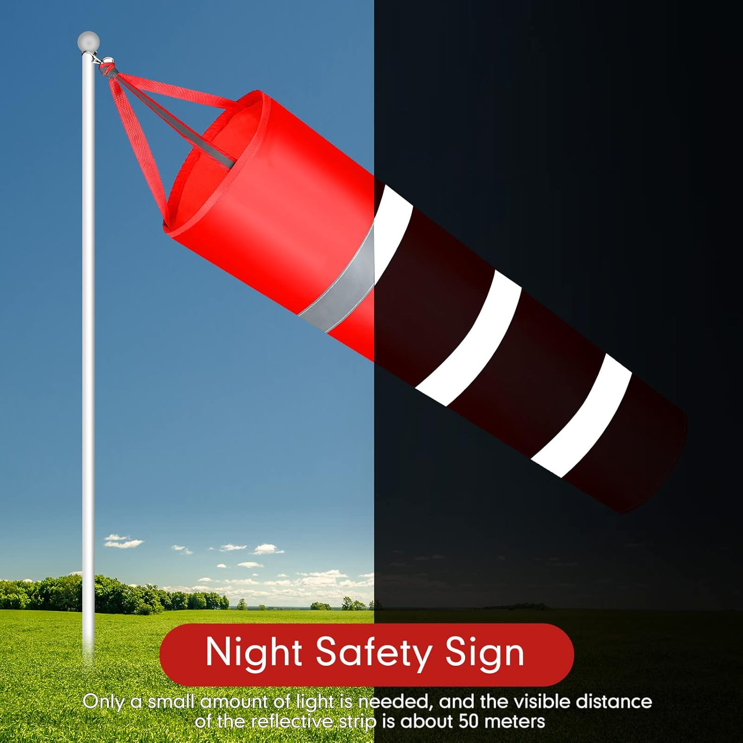 2 Pcs Airport Windsocks Measurement Sock Bag with Reflective Belt Oxford Fabric Ripstop Wind Sock Wind Direction Indicator Windsocks Outdoor Aviation Flag for Airport Farm, 31.5 Inch, 39 Inch(Red) image number 4