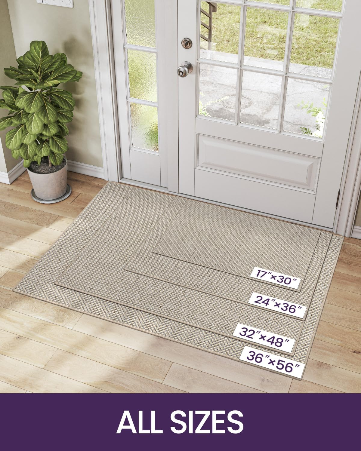 DEXI Door Mat Indoor Entrance, 44 X 76 Cm Ultra Non Slip Rubber Backed Dirt Trapper, Low Profile Thin Welcome Doormat, Absorbent Easy Clean Entry Mats for Entryway, Patio, Beige
