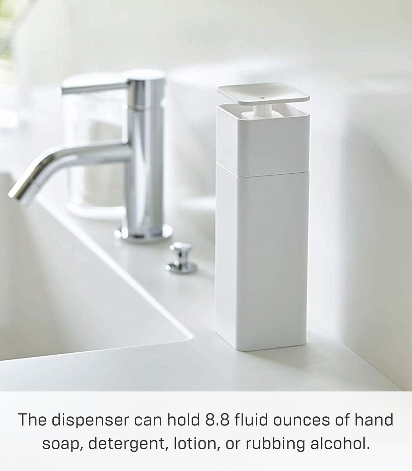 YAMAZAKI Home Home One Handed Push Soap Dispenser, Size, White (5213-P) - White image number 6