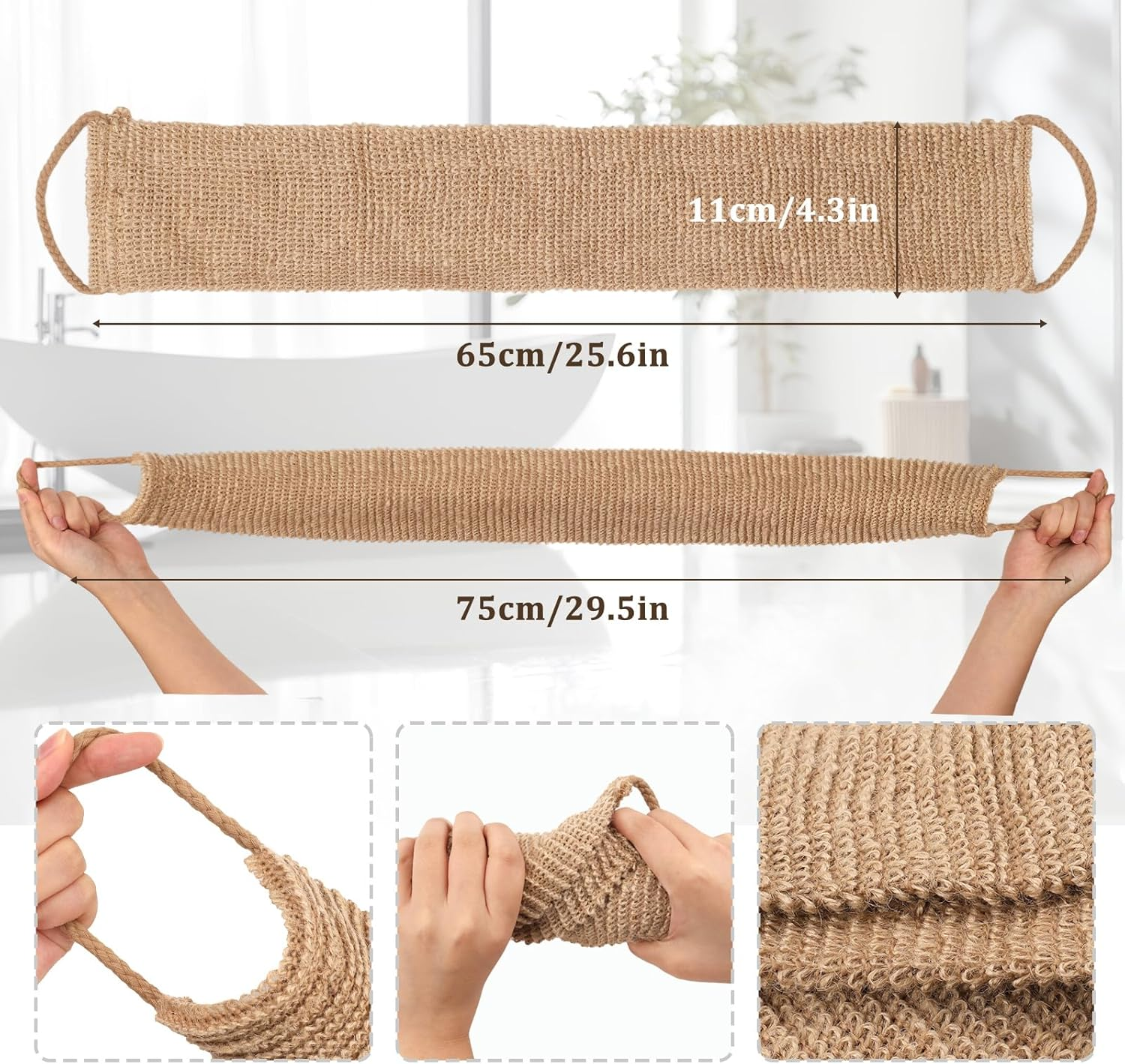 Viiotu 2 Pack Exfoliating Back Scrubber, 100% Natural Jute African Sponge Net, Back Scrubber Exfoliator with Upgrade Drawstring, Shower Back Scrubber, Back Exfoliator for Shower image number 5