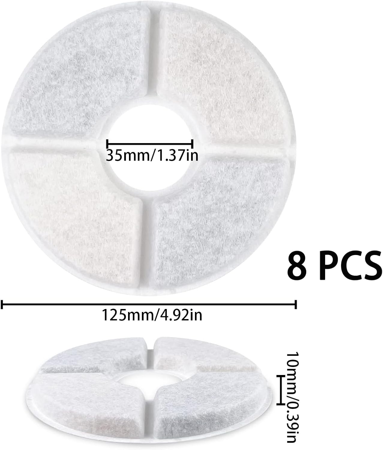 Drinking Fountain Filter round Pack of 8 Cat Fountain Filter Drinking Fountain for Cat Replacement Filter for Drinking Fountain with Resin and Activated Carbon for Cats and Dogs Water Dispenser