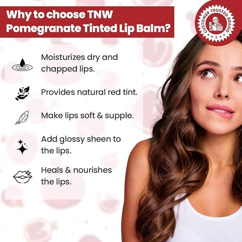 Tnw-The Natural Wash Pomegranate Multipurpose Tinted Lip Balm for Dry & Chapped Lips- Red, 6G | 100% Natural Red Tint Add Glossy Sheen on Lips for Long-Lasting with Shea Butter & Vitamin E image number 5