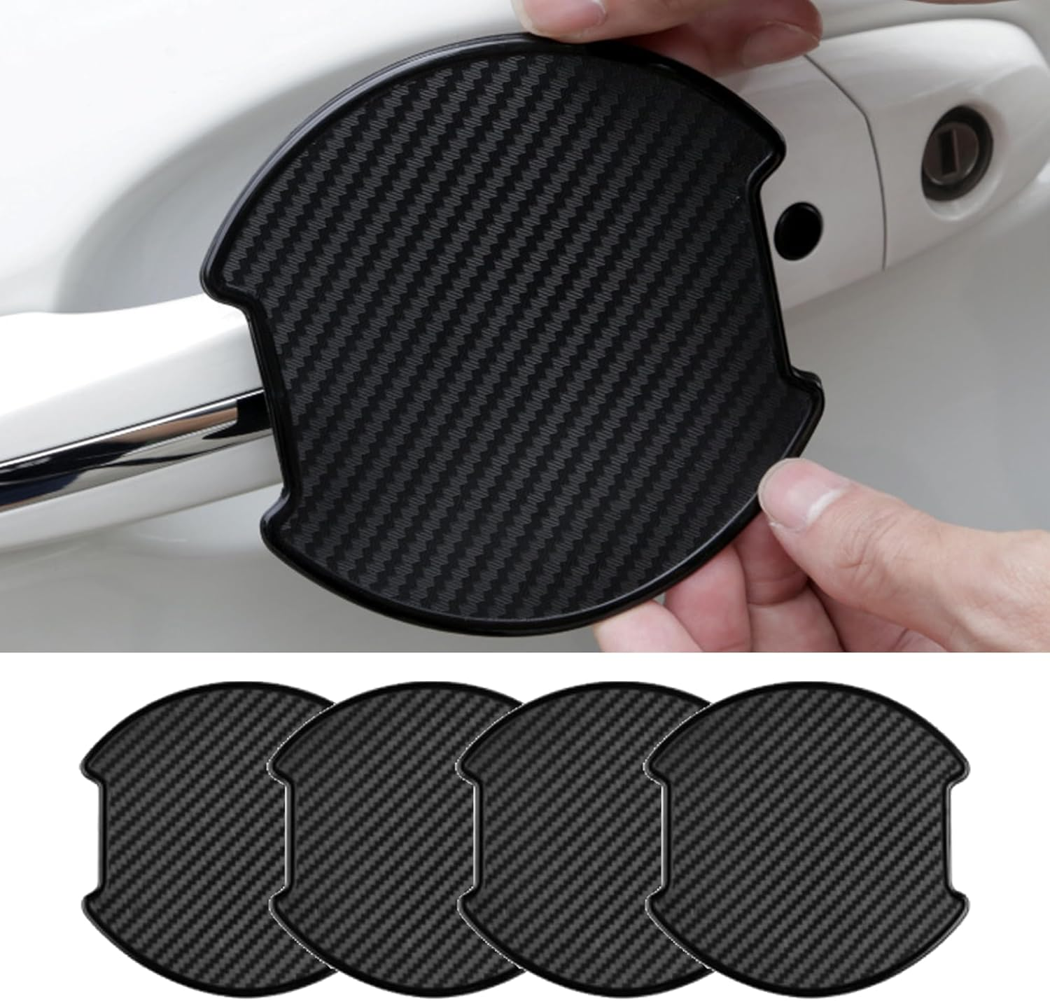 4PCS Car Door Handle Cup Scratch Protectors, TPU Carbon Fiber Door Bowl 3D Sticker, Handle Paint Cover Guard Pad, Universal Door Handle Protective Film for Most Cars (Medium-Black)