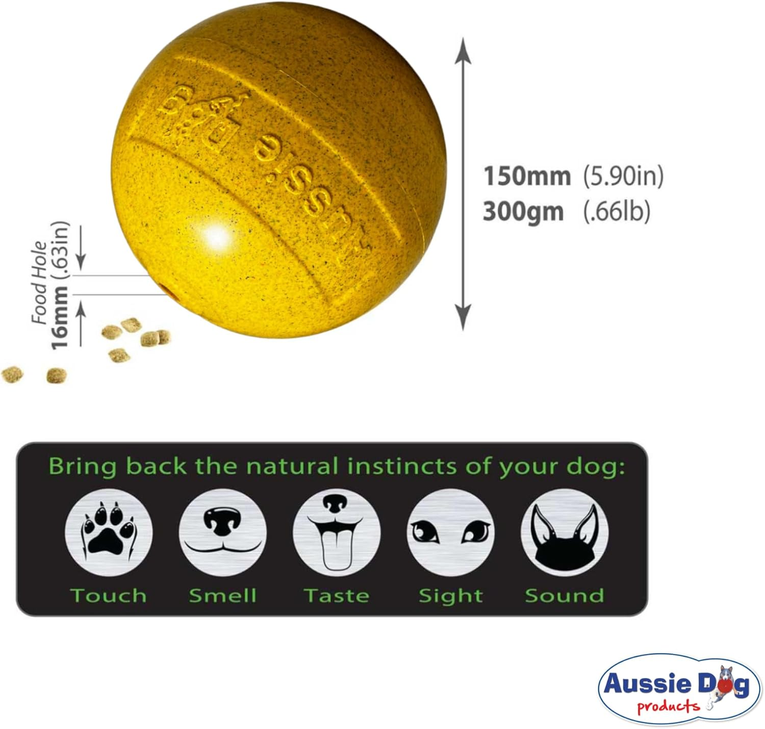 Aussie Dog Tucker Ball for Medium Dogs Interactive Treat Dispensing Toy Durable & Safe Enrichment Feeder, Yellow image number 4