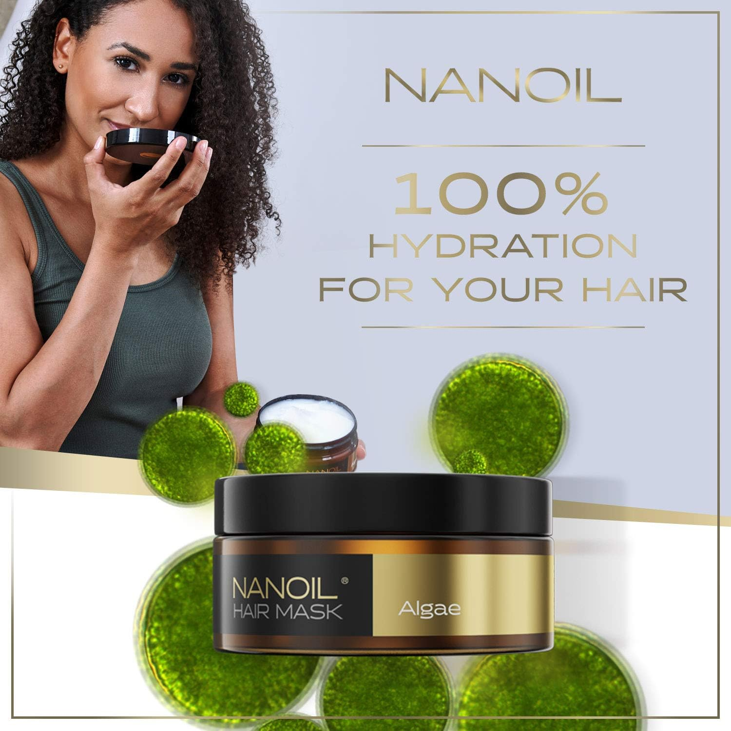 Nanoil Hair Mask with Algae - Hair Mask 300 Ml Regeneration Moisture Suppleness Aid against Dry Hair image number 2