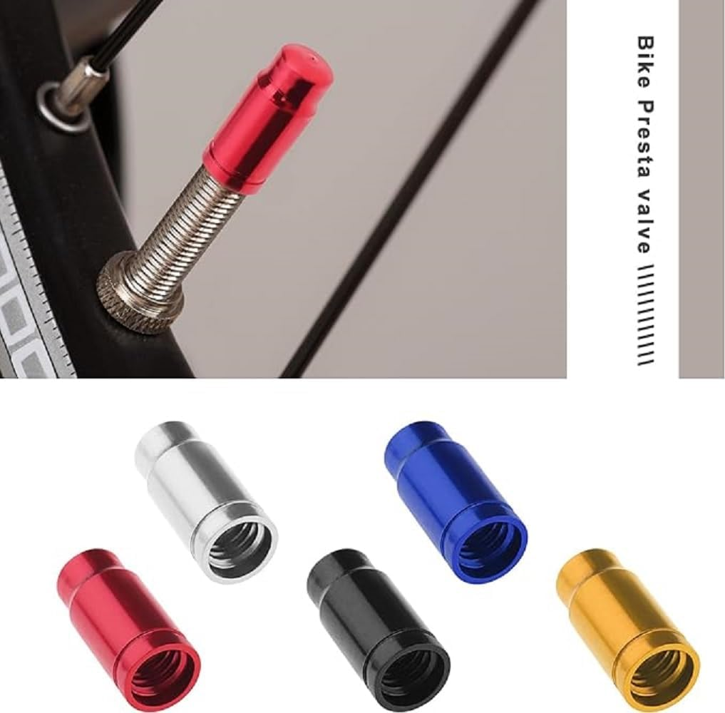 10PCS Bicycle Presta Valve Caps, 5 Colors Bike Tire Presta Valve Stem Covers,Colorful Aluminum Alloy Tyre Dust Caps, Prolong the Service Life of Tires for Mountain Bikes Road Bikes Folding Bikes image number 3
