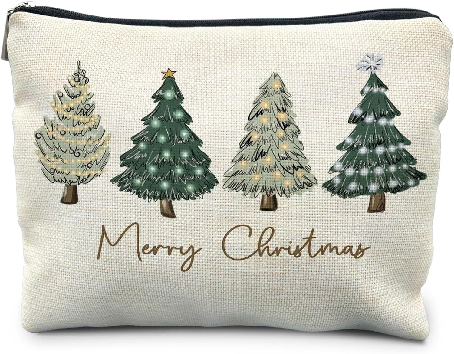 Itadaku Christmas Makeup Bag for Women, Travel Zipper Cosmetic Pouch with Christmas Tree Design, Holiday Organizer Gift, for Toiletries & Brushes (25 X 17 X 6 Cm) image number 5