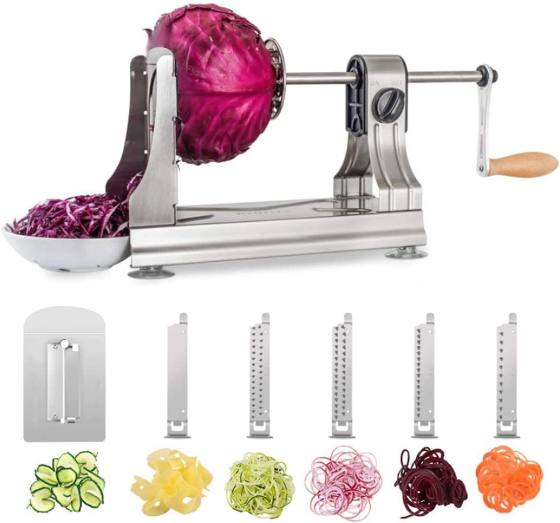 Welltobe 6-Blade Vegetable Spiralizer Spiral Slicer Veggie Pasta Spaghetti Maker for Healthy Low Carb/Paleo/Gluten - 304 Food Stainless Steel Body image number 1