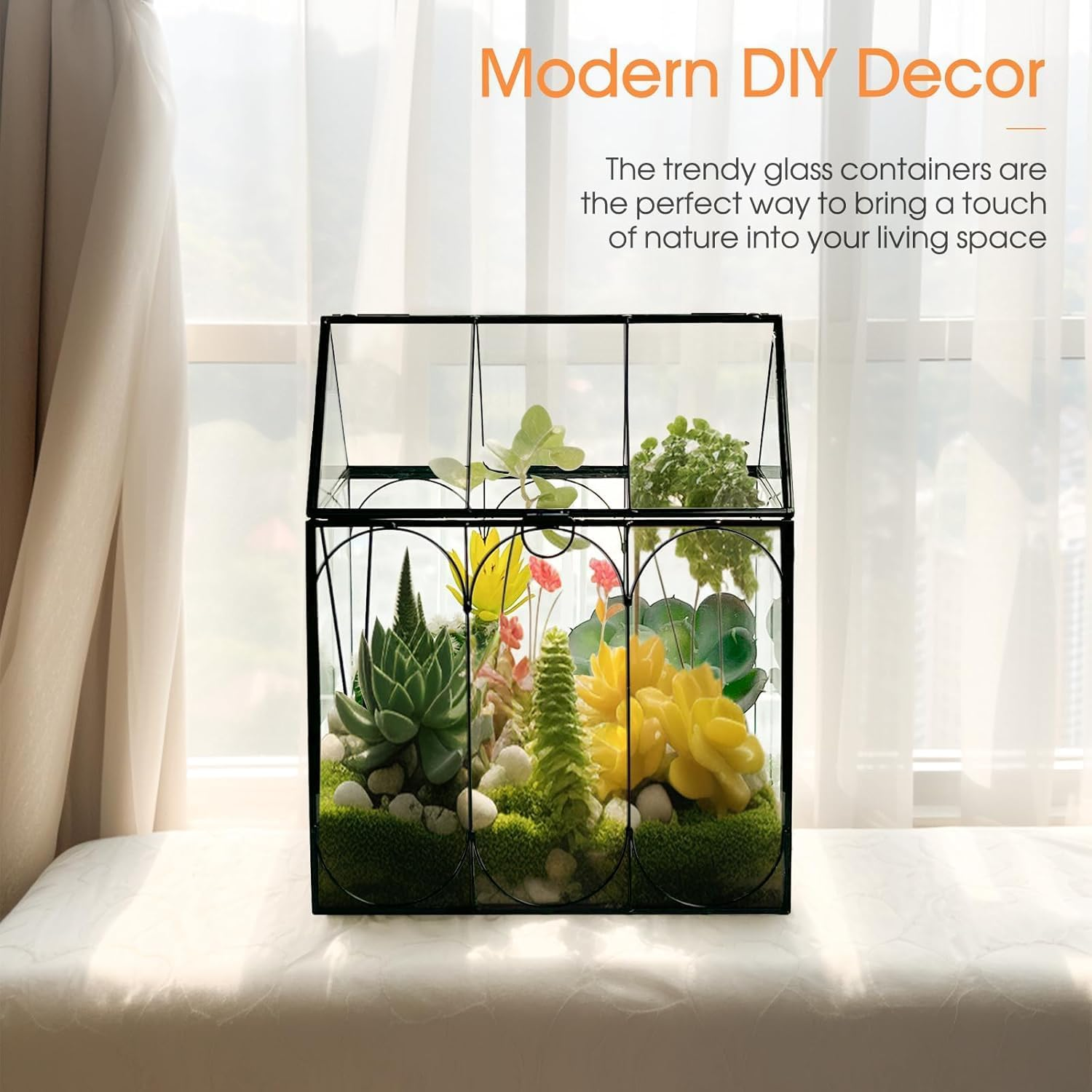 Glass Plant Terrarium with Lid &ndash; House-Shaped Indoor Terrarium Jar Kit for Succulents, Venus Flytraps, and Air Plants &ndash; Decorative Mini Planter for Home or Office (No Plants or Light Included) image number 2