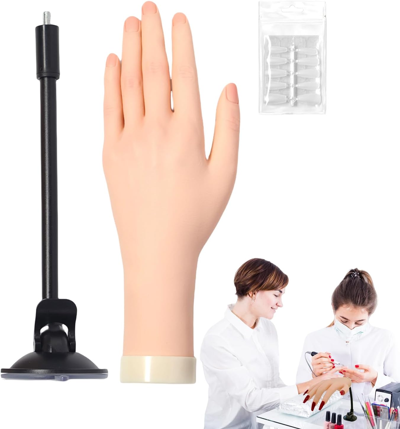 DAWCBVJQ Fake Hand for Nails | Fake Hand Nails | Bendable Realistic Silicone Finger Mannequin with Jelly Glue Suction Cup for Teen Girls Beginner Acrylic Application Competition Prep image number 3