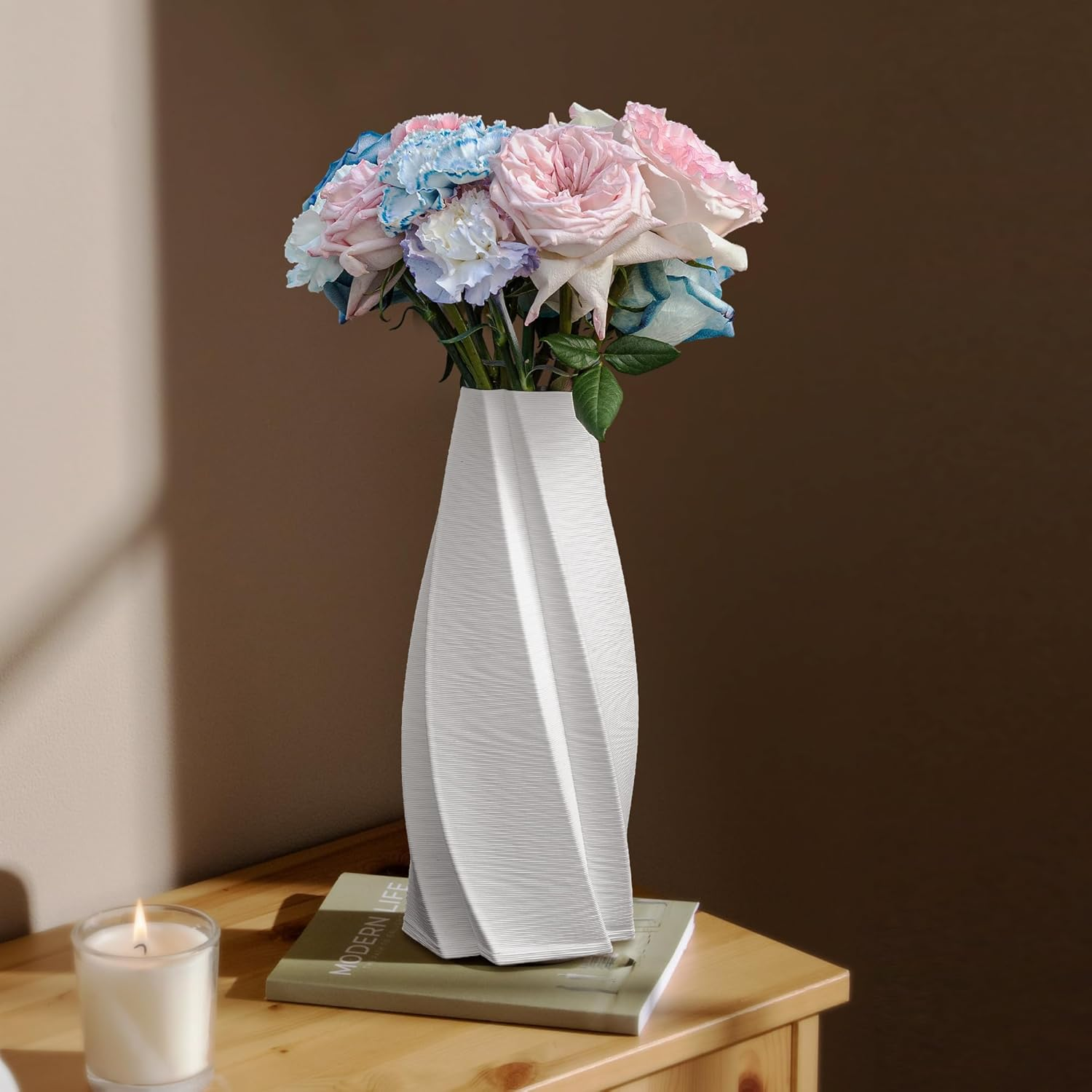 Ballarart CO Ceramic Vase for Home Decor - White Flower Vase Living Room Decor, Modern Decorative Vase with Anti-Slip EVA Base image number 6