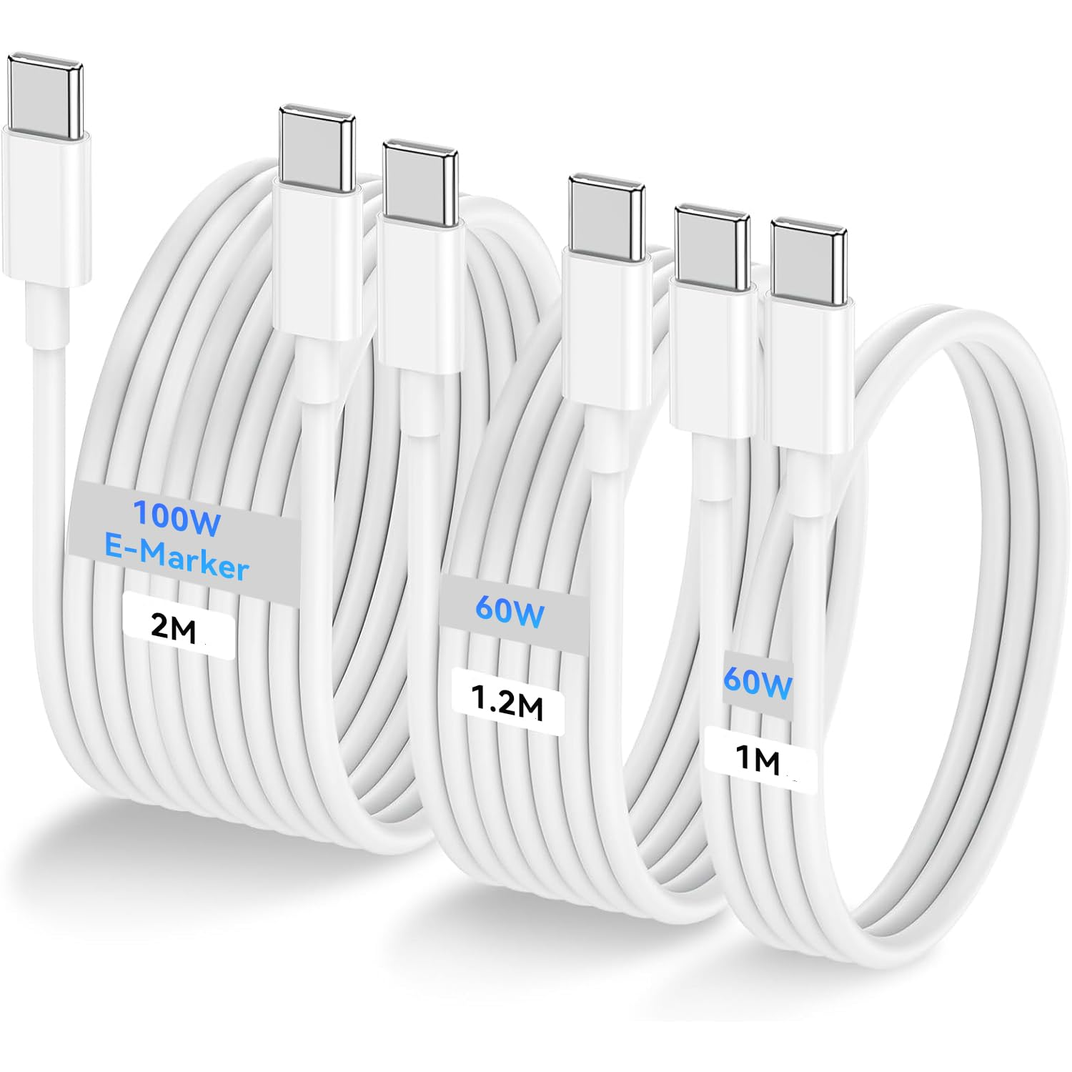 USB C to USB C Cable, 3Pack[1M 60W+1.2M 60W+2M 100W], Type C to C Cable Fast Charging Cord for Iphone 16/15/Pro/Pro Max/Plus, Macbook Air 13 Inch/Ipad Pro/Air, Samsung Galaxy S24 S23, Macbook Air image number 4