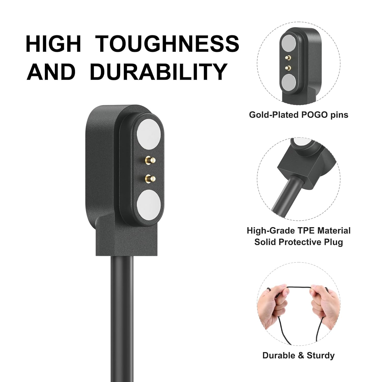 100CM/3.3FT Magnetic USB a Charger Smart Watch Charger 2 Pin Compatible with YAMAY SW023 Willful SW021 SW025 Letsfit ID206 ID205L LETSCOM ID205U LIFEBEE ID205S ID216, Smart Watch Charging Cable image number 6