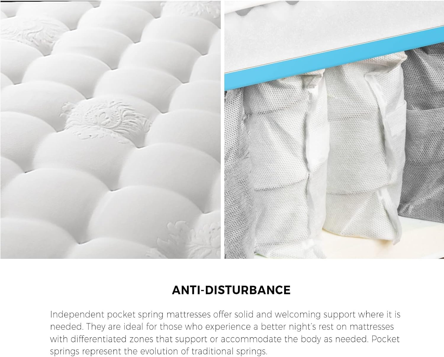 Bedra Bedding King Single Mattress 27Cm Pocket Springs Pillow Top Bed Mattress with Belgian Knit Fabric Medium-Firm image number 2