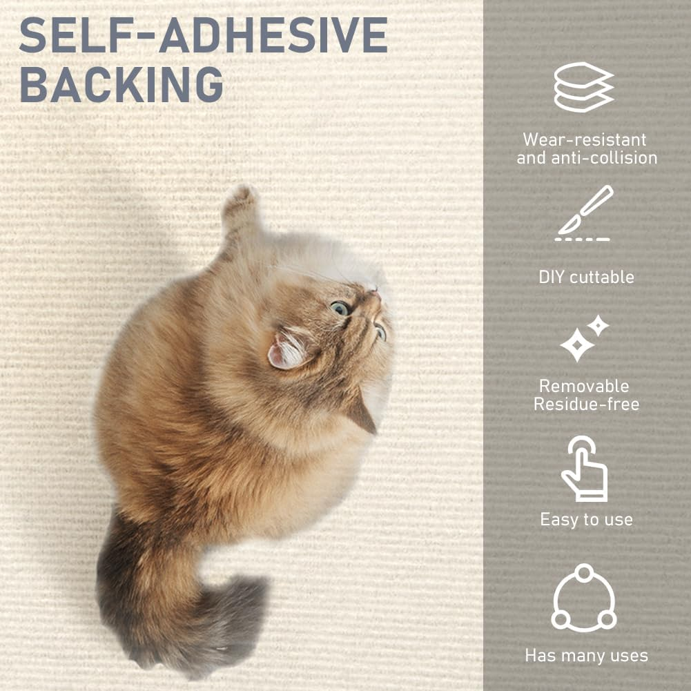 Adiwo Self-Adhesive Scratching Mat, 30 Cm X 100 Cm, Cat Scratching Mat, Scratch Protection, Sofa Cat, DIY Scratching Boards, Scratch Wall for Furniture, Scratching Carpet, Couch Protection (Cream) image number 3