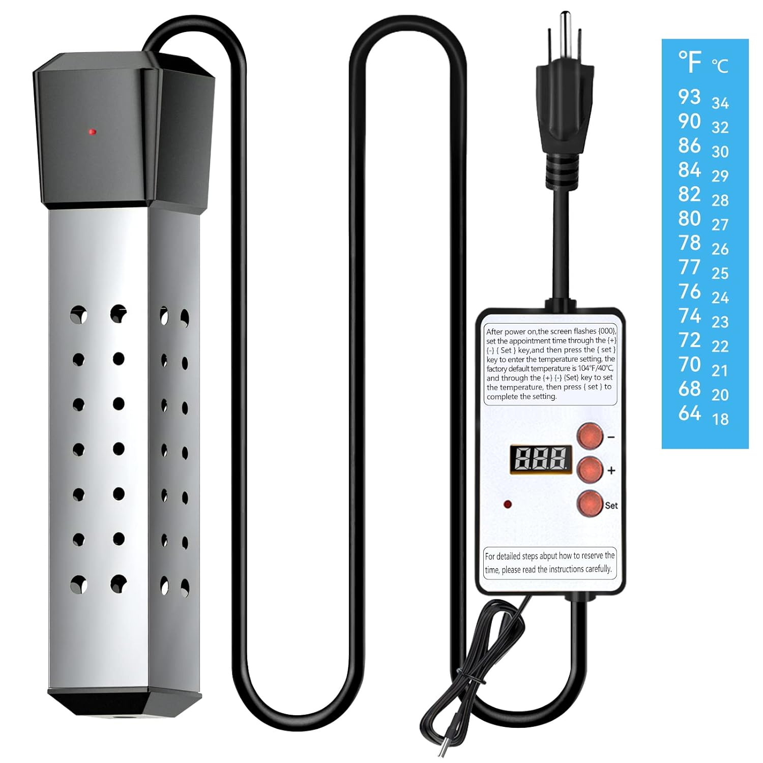 2500W Immersion Water Heater, Cadrim Constant Temperature Model Electric Submersible Water Heater, Stainless Steel Guard Cover and Built in Digital LCD Thermometer, Home Instant Water Heater image number 5