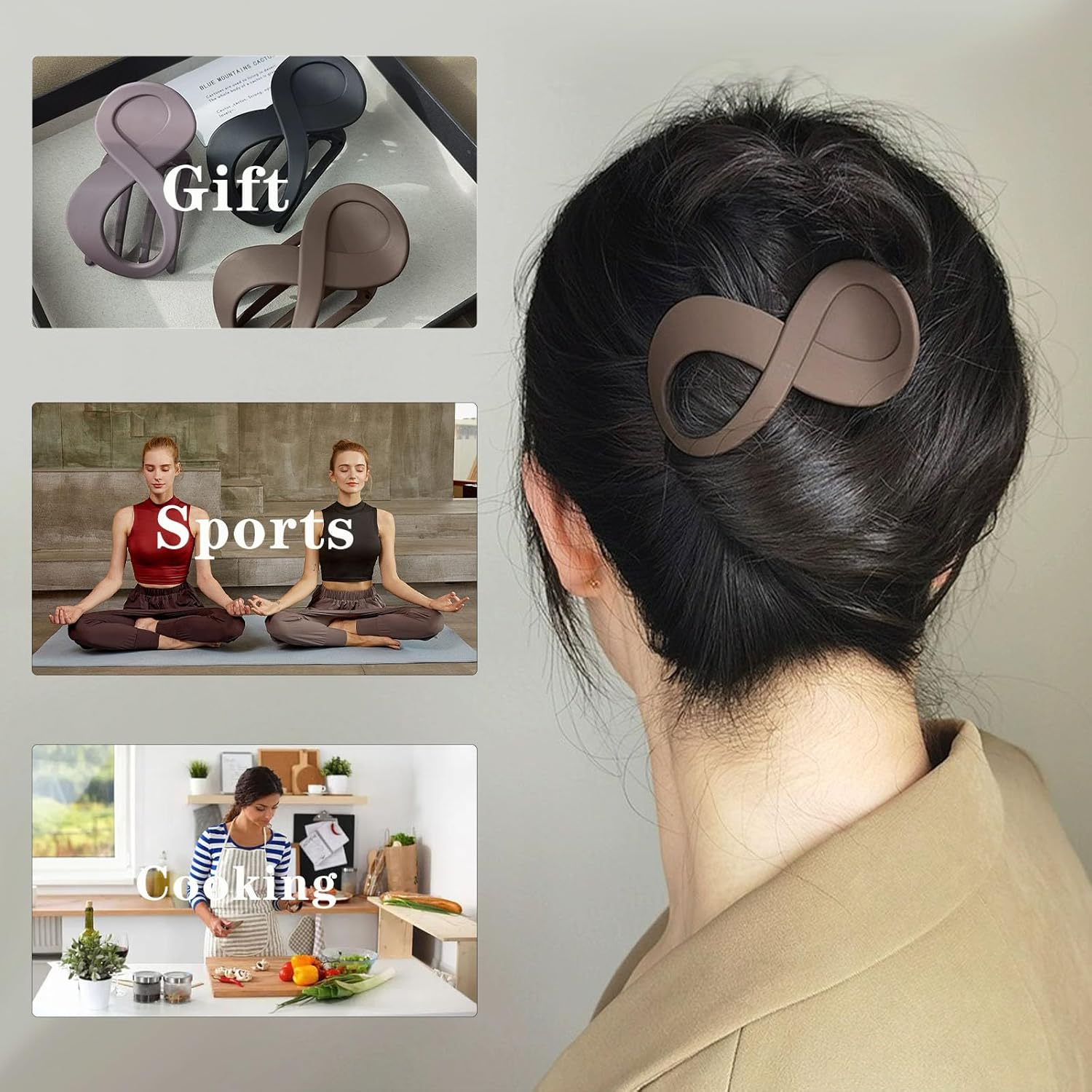 4 PCS French Concord Curved Hair Claws for Women, 3.35 Inch Volume No Slip Grip Banana Clamps for Strong Hold Hair Styling Accessories image number 2