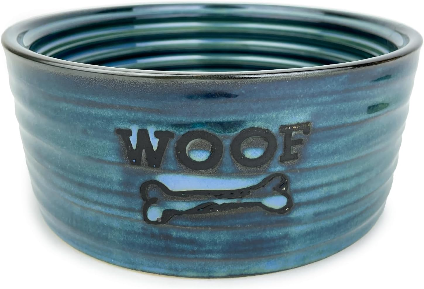 Barkley & Bella Dog Bowl Ceramic Woof Glazed Blue Large, Blue - Dog Bowl, Handcrafted, Durable, Heavyweight Stability, Dishwasher-Safe image number 1
