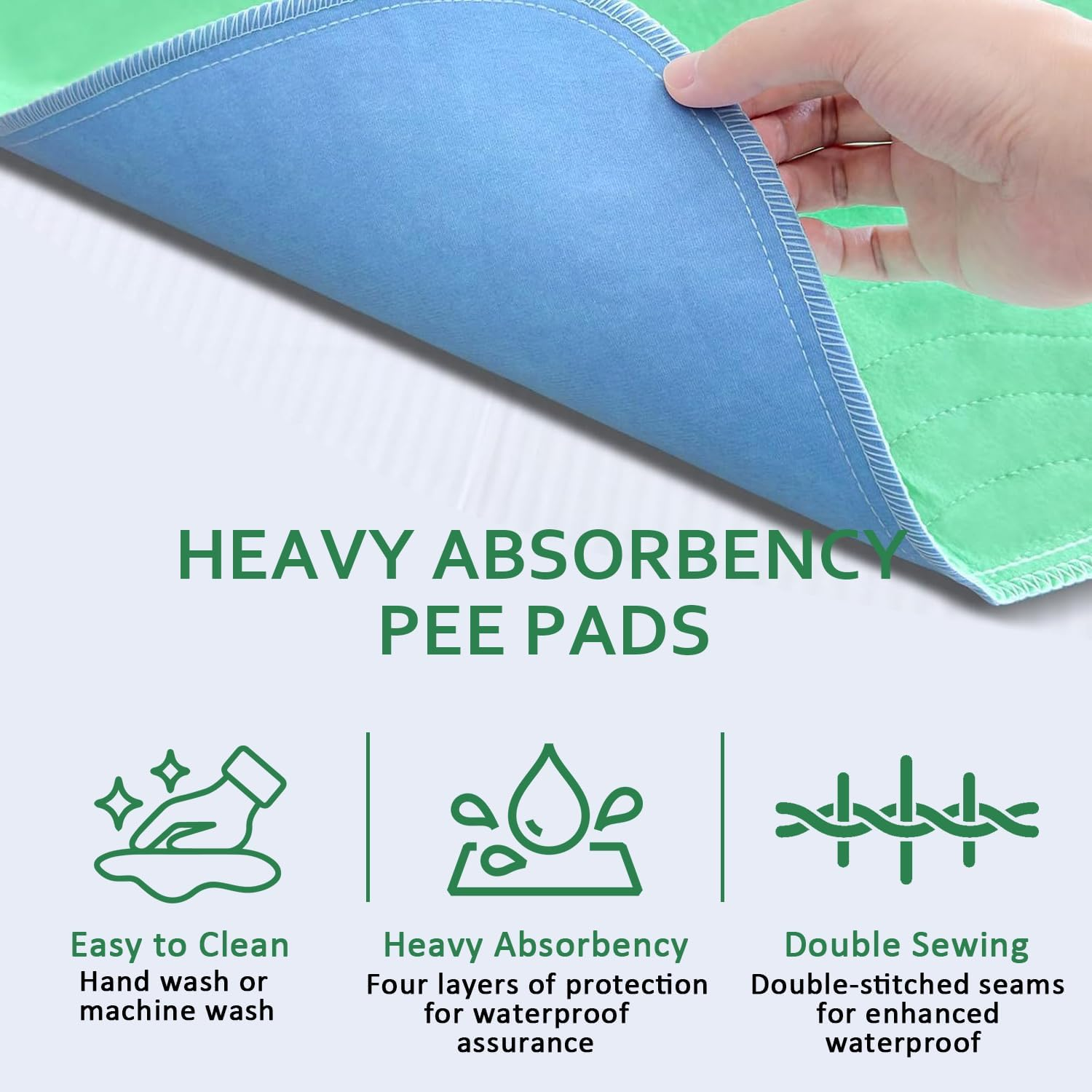 86 X 91Cm Waterproof Washable Underpads, 2 Pcs Reusable Extra Heavy Absorbency Incontinence Bed Pads for Adults, Pets, Couch, Floor Mattress Protect, Reusable Pee Pads for Dogs, 34&rdquo;X36&rdquo; image number 4