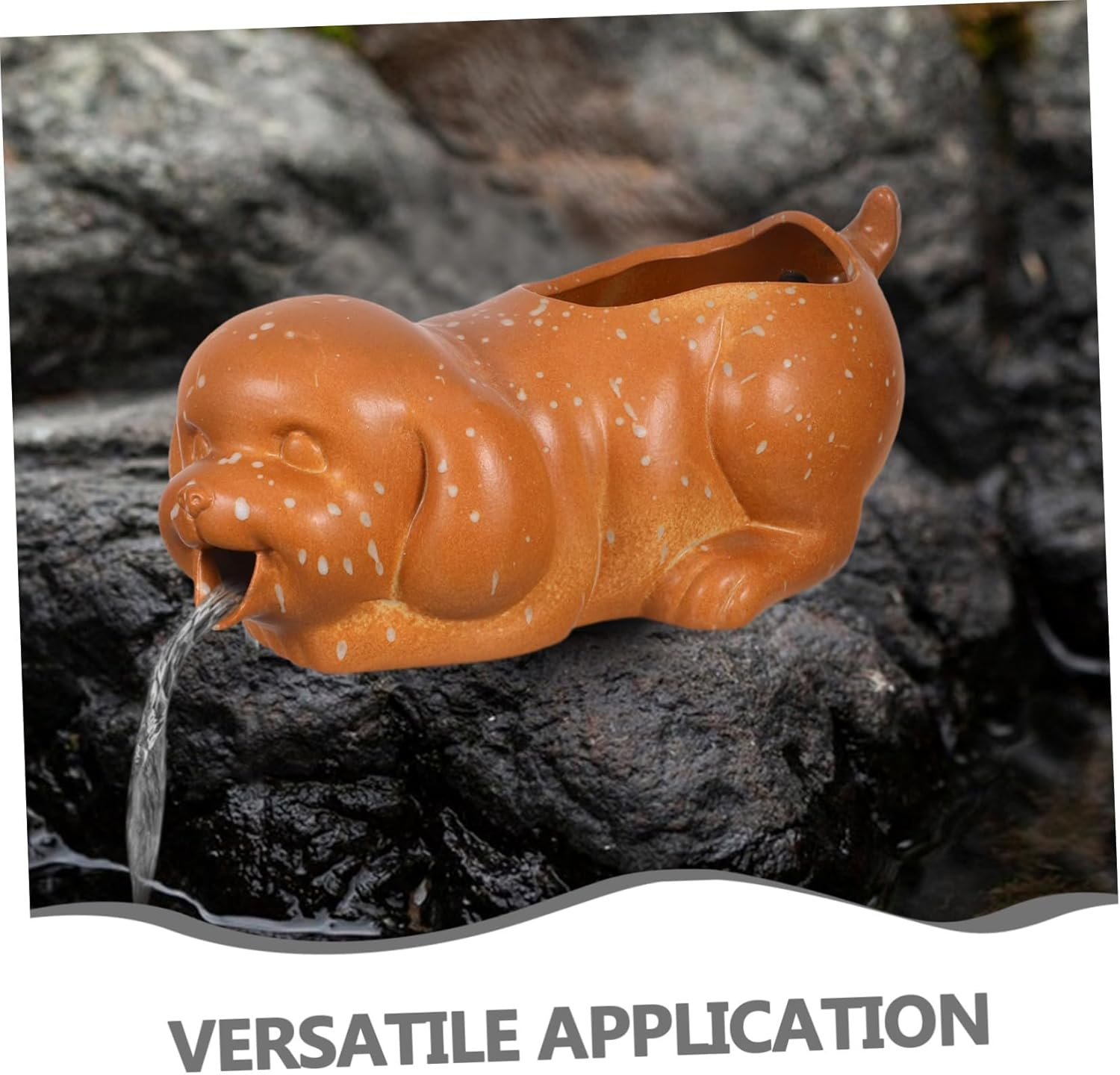 TEHAUX Ceramic Tabletop Fountain Spitter Dog Shape with Planter Indoor Outdoor Fish Tank Aquarium Decor Circulating Waterfall Jar for Greenery Cultivation and Interactive Water Feature - Khaki image number 3