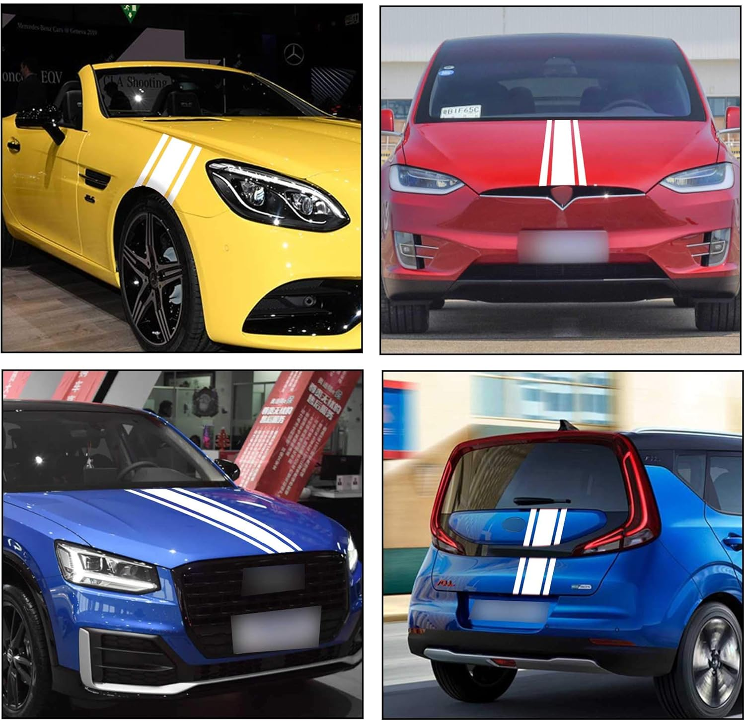 TOMALL 49"X 8.7" Car Hood Stripe Sticker - Auto Racing Body Side Decal, Skirt Roof Hood Bumper Vinyl Modified Decoration for Car (White) image number 2