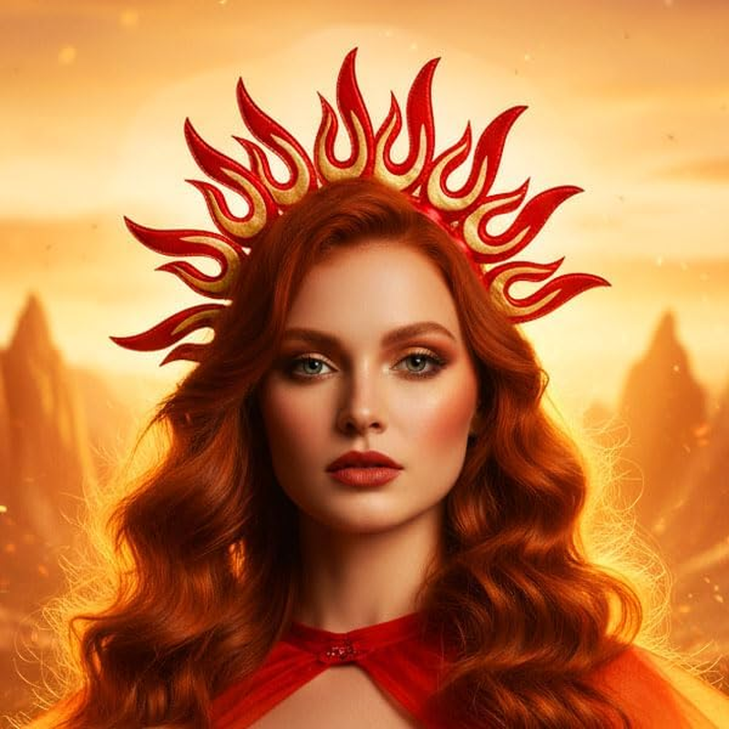 Fashband Flame Headband Red Fire Festival Headpiece Sunburst Goddess Crown Cosplay Hair Accessories for Women image number 4