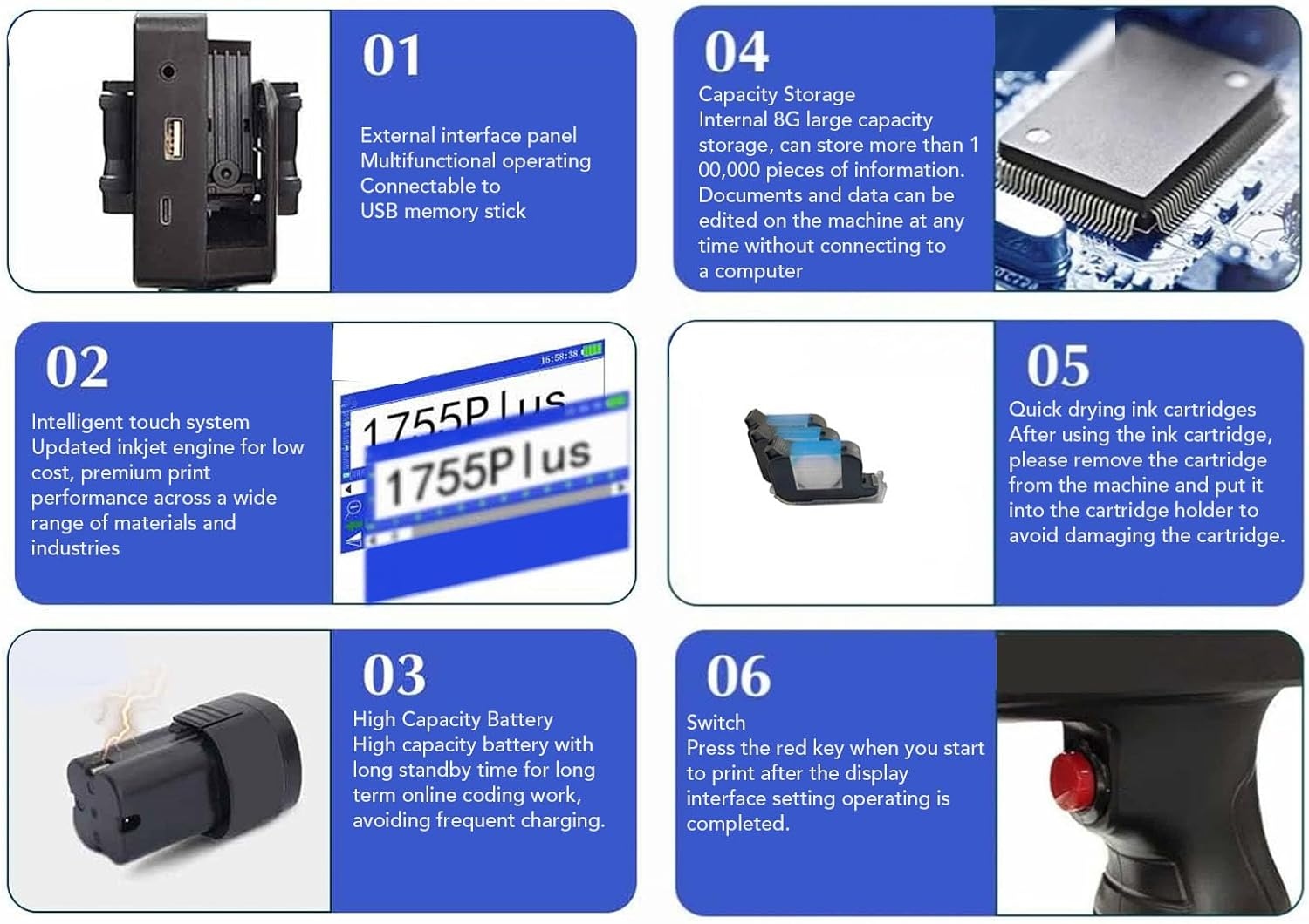 Handheld Inkjet Printer, Portable Handheld Printer with 4.3Inch Touch Screen, Quick Drying Inkjet Coding Machine, 12.7Mm Print Height for Batch Number Date Logo QR Code Barcode image number 4