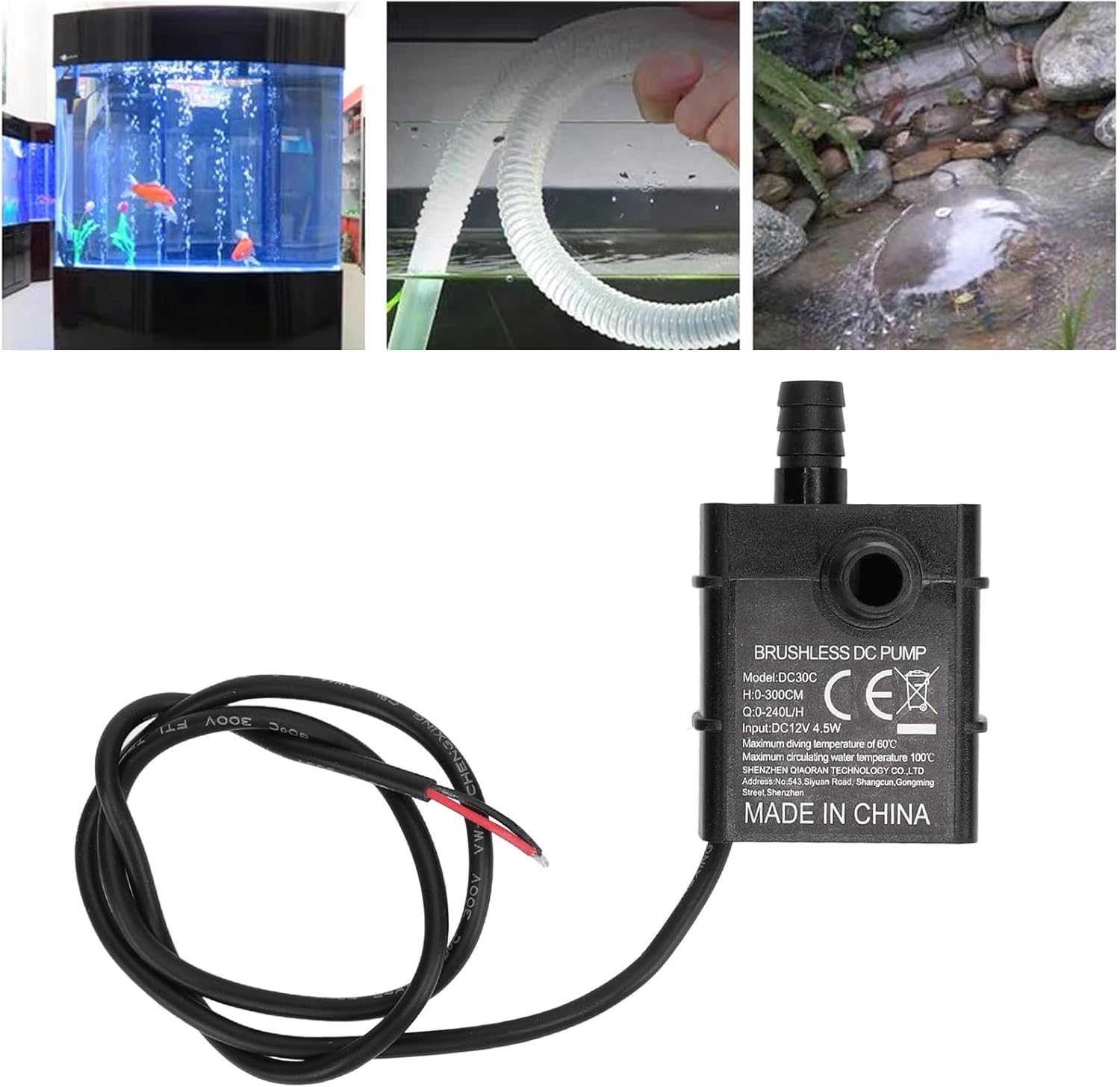 Micro Submersible Pump, DC 12V 4.5W Fountain with IP68 Water Resistant, LED Indicator, Removable Submersible Pump for Aquarium
