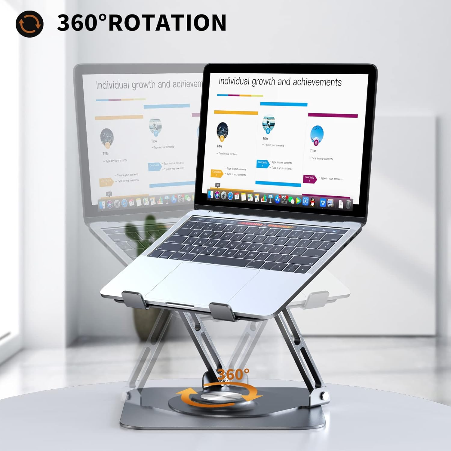 Laptop Stand for Desk, Adjustable Computer Stand with 360&deg; Rotating Base, Ergonomic Laptop Riser for Collaborative Work, Foldable & Portable Laptop Stand, Fits for All 10-17" Laptops - Black image number 5