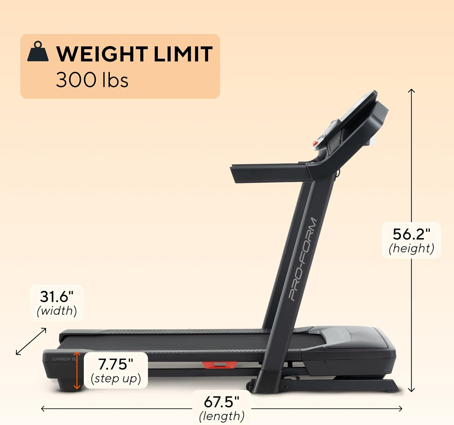 Proform Carbon TL Treadmill - Perfect for Walking and Running With: 16 KPH Digital Quickspeed Control, 5&rdquo; Multi-Colour Display, Foldable Space Saving Design for Easy Storage and Bluetooth Enabled. image number 4