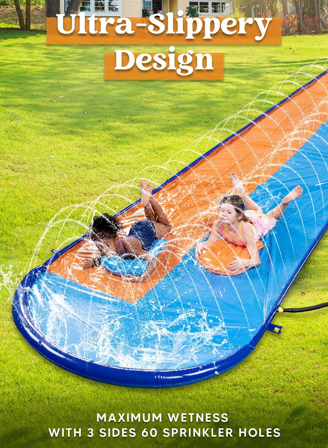 Sloosh 22.5FT Double Water Slides, Heavy Duty Lawn Slip and Slide with Sprinkler and 2 Inflatable Boards Backyard Yard Lawn Summer Outdoor Water Toy for Kids Adults image number 6