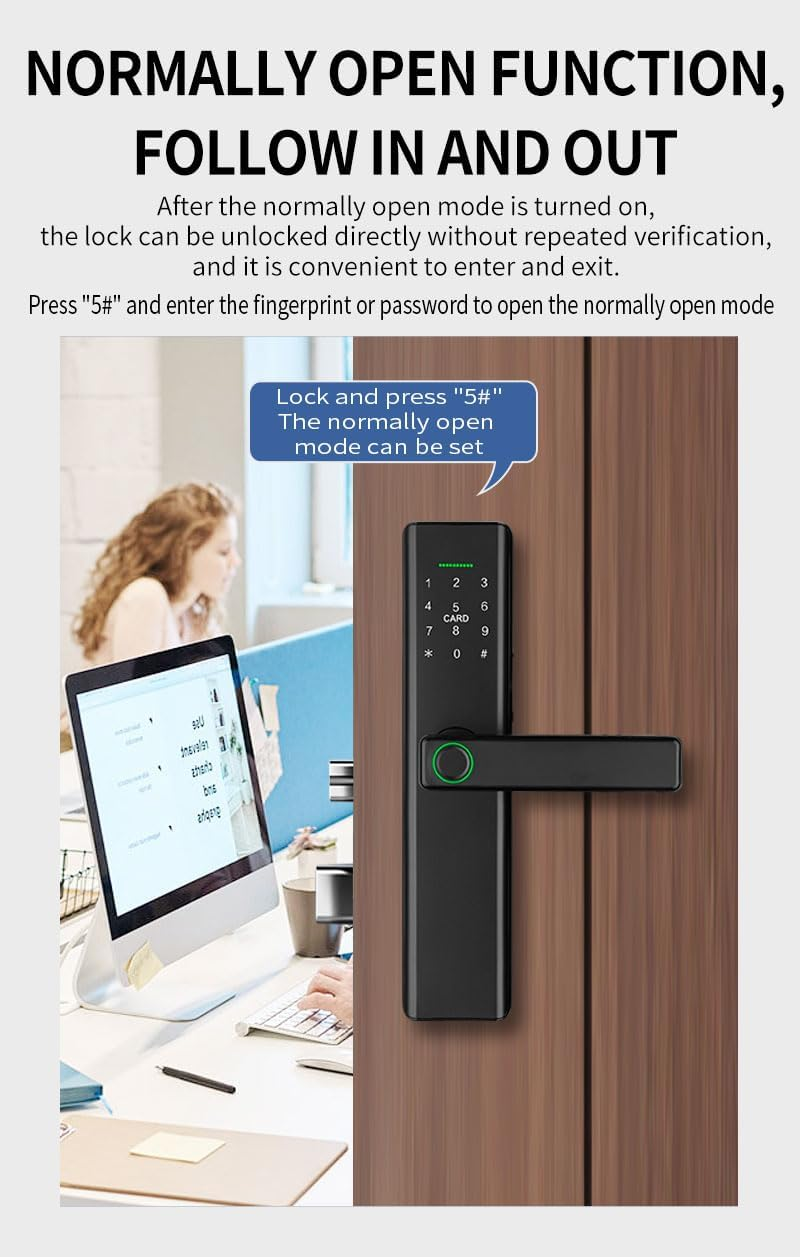 Xenocam Smart Door Lock, Fingerprint Keyless Entry, Biometric Digital Ring Touch Screen, Electronic Lock with Keypad for Home, Free APP, NFC Card, Works with Tuya App image number 4