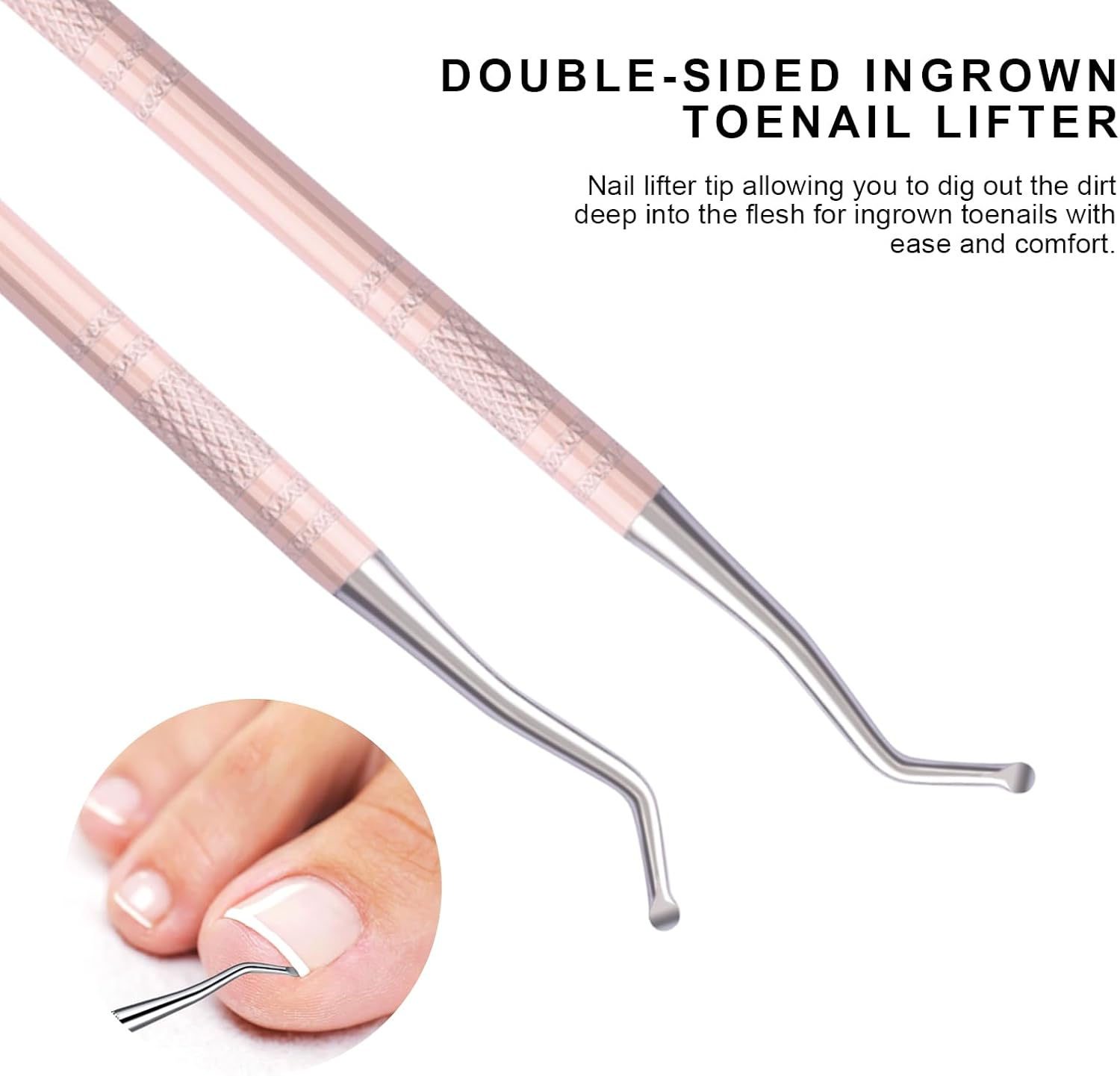 Teenitor Pedicure Tools for Feet, Toenail File and Lifters, Ingrown Toenail Removal Kit Pain Relief (Pink) image number 2