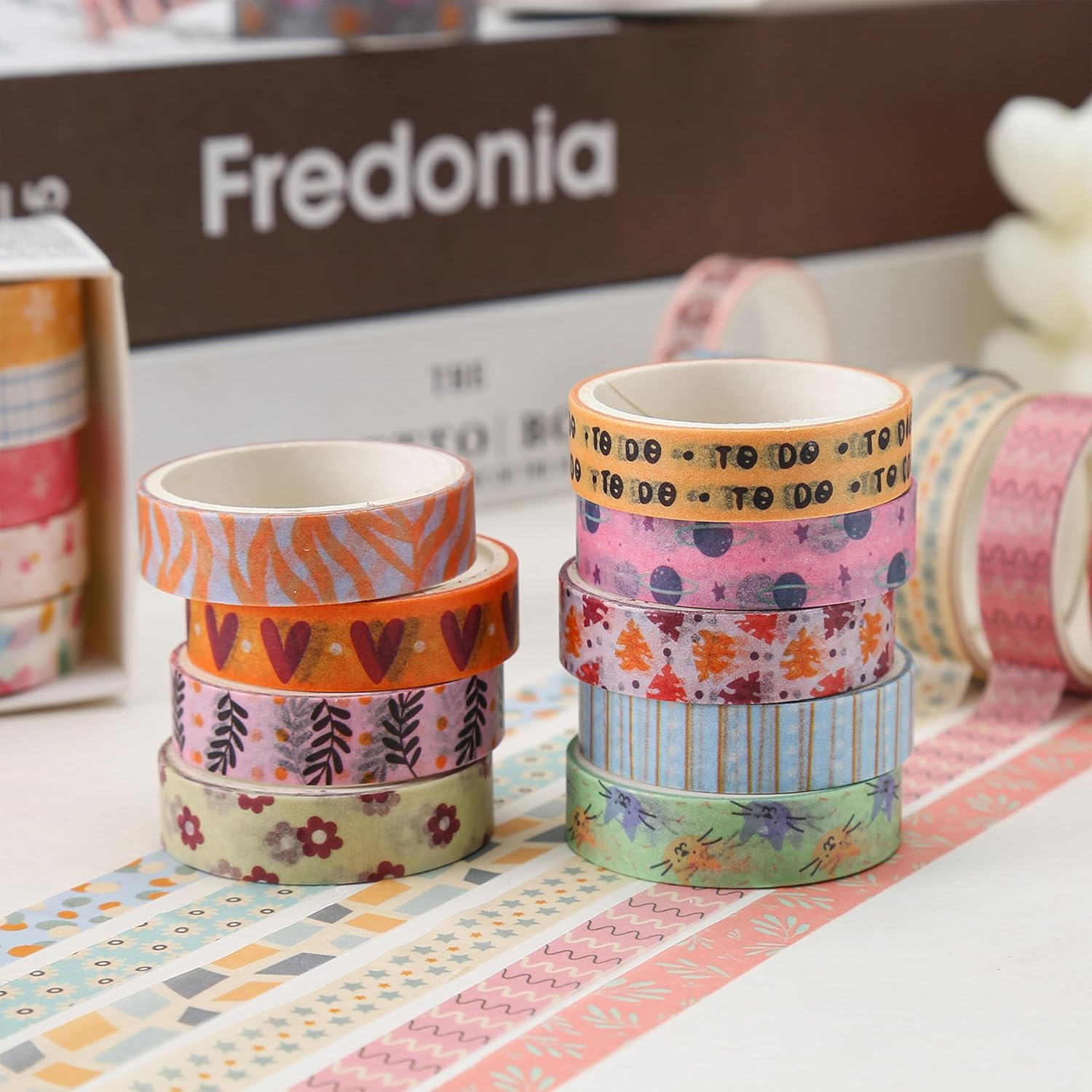 YUBX Basic Washi Tape Set 30 Rolls Cute Patterns Decorative Skinny Slim Masking Tapes for Arts, DIY Crafts, Journals, Planners, Scrapbook, Wrapping (Sweety Two) image number 2