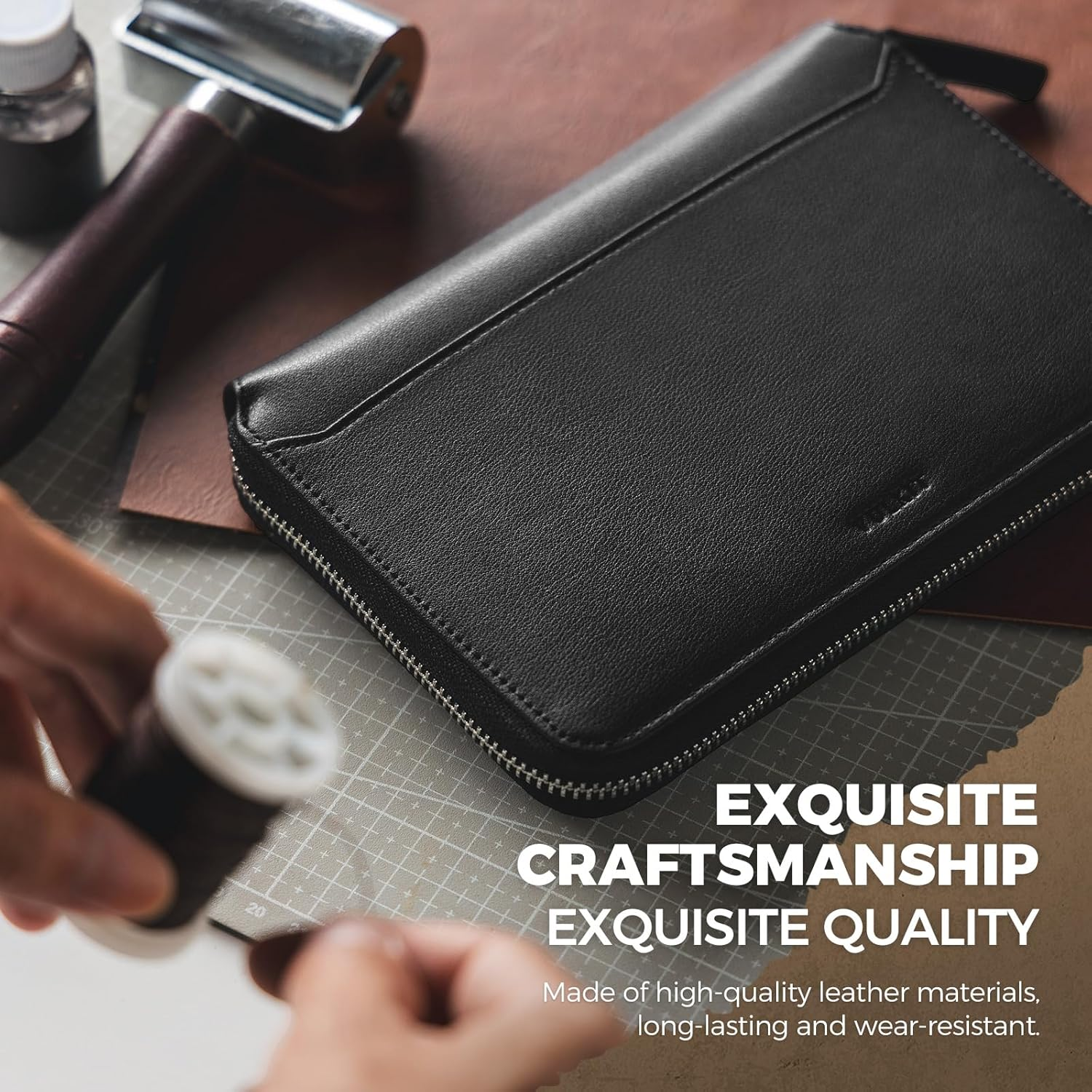 VULKIT Leather Passport Holder for 4-8 Passports Family Passport Wallet with Zipper Travel Documents Organizer for Men or Women(Black) - Brown image number 2