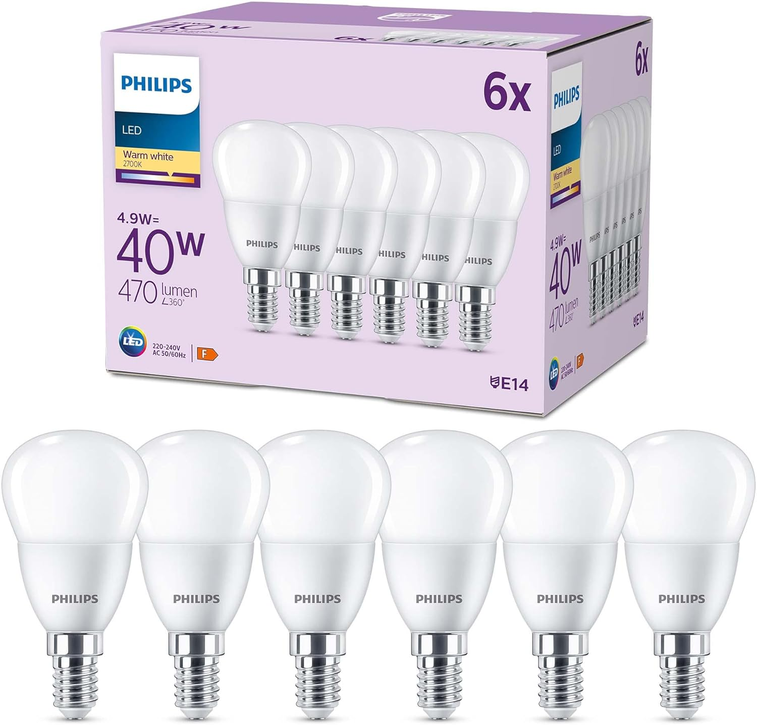 PHILIPS LED Frosted B35 Candle Light Bulb 3 Pack [Warm White 2700K - E14 Small Edison Screw] 40W, Non Dimmable. for Home Indoor Lighting