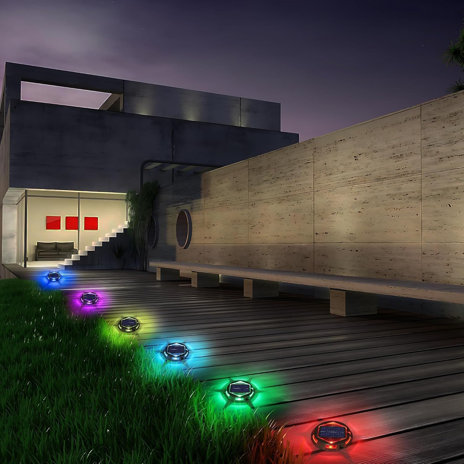 Toodour Solar Lights Outdoor, 12 Pack 9 Colors in 1 Solar Driveway Lights, IP67 Waterproof Solar Powered Deck Light, RGB Step Light for outside Garden Yard Fence Stair Sidewalk Walkway Outdoor Decor