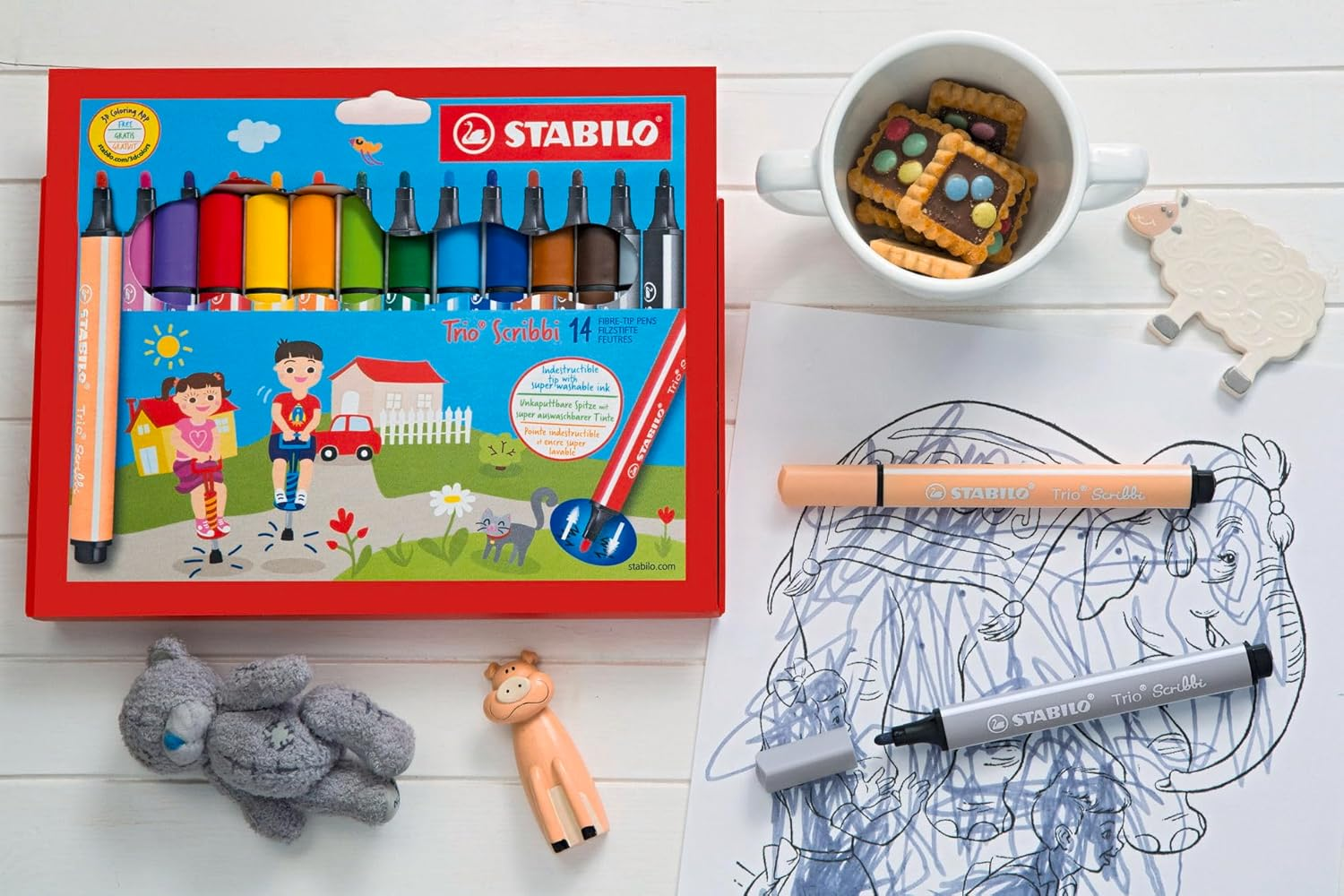 STABILO Trio Scribbi Felt Tip Pen - Wallet of 8 Assorted Colours