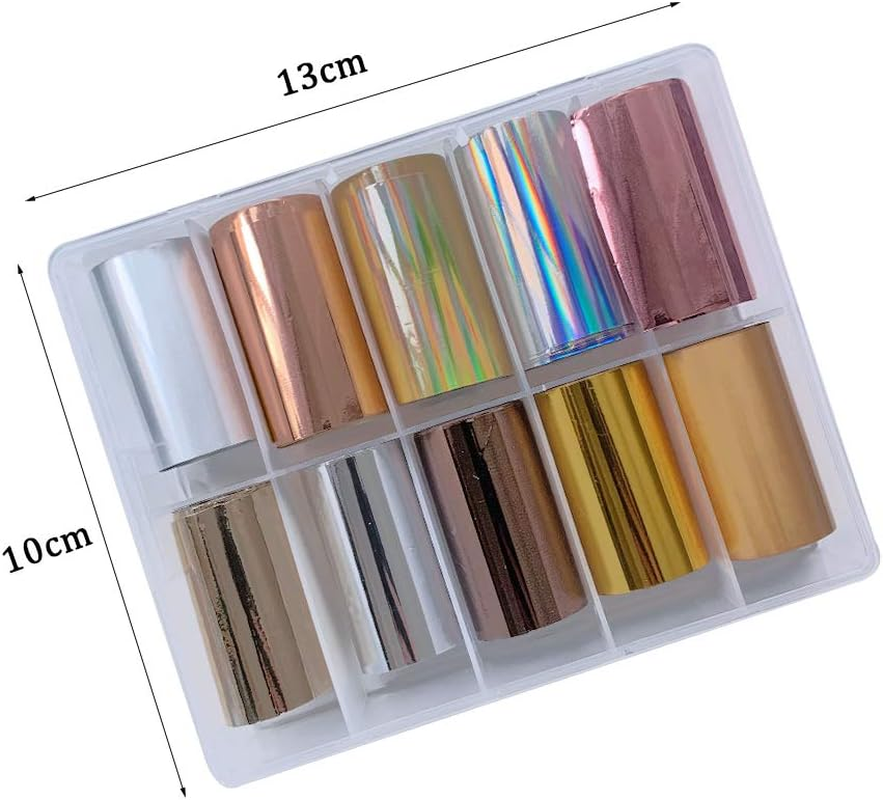 Nail Foil Stickers EBANKU 20 Rolls Holographic Nail Transfer Foil Sticker Nail Foil Adhesive Stickers Decals Gold Silver Nail Art Stickers for Women DIY Manicure Nail Decoration image number 1