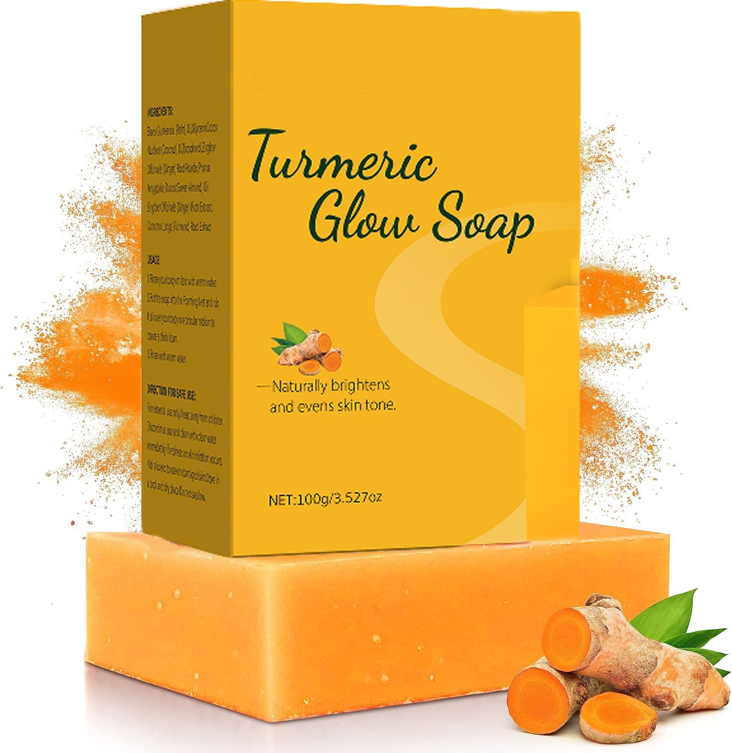 Turmeric Acid Soap Bar,Urmeric Soap Bar with Handmade Soap Bubble Mesh Bag,Skin Brightening & Hydrating Facial, Healthy Glowing Skin,100G image number 2