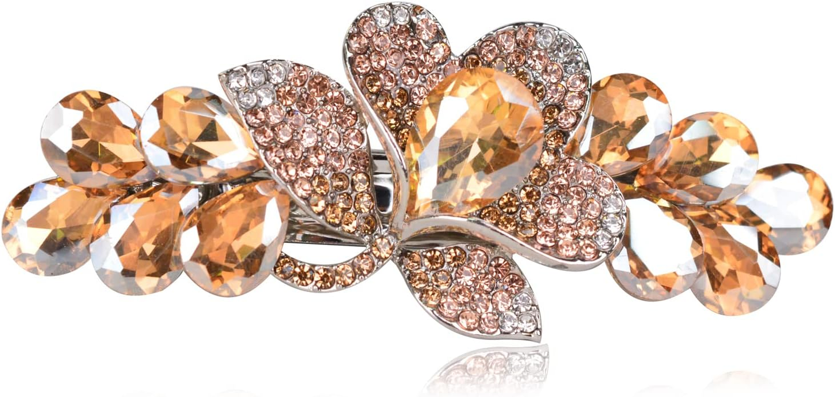 Sankuwen Flower Luxury Jewelry Design Hairpin Rhinestone Hair Barrette Clip(Style C,Champagne) image number 6